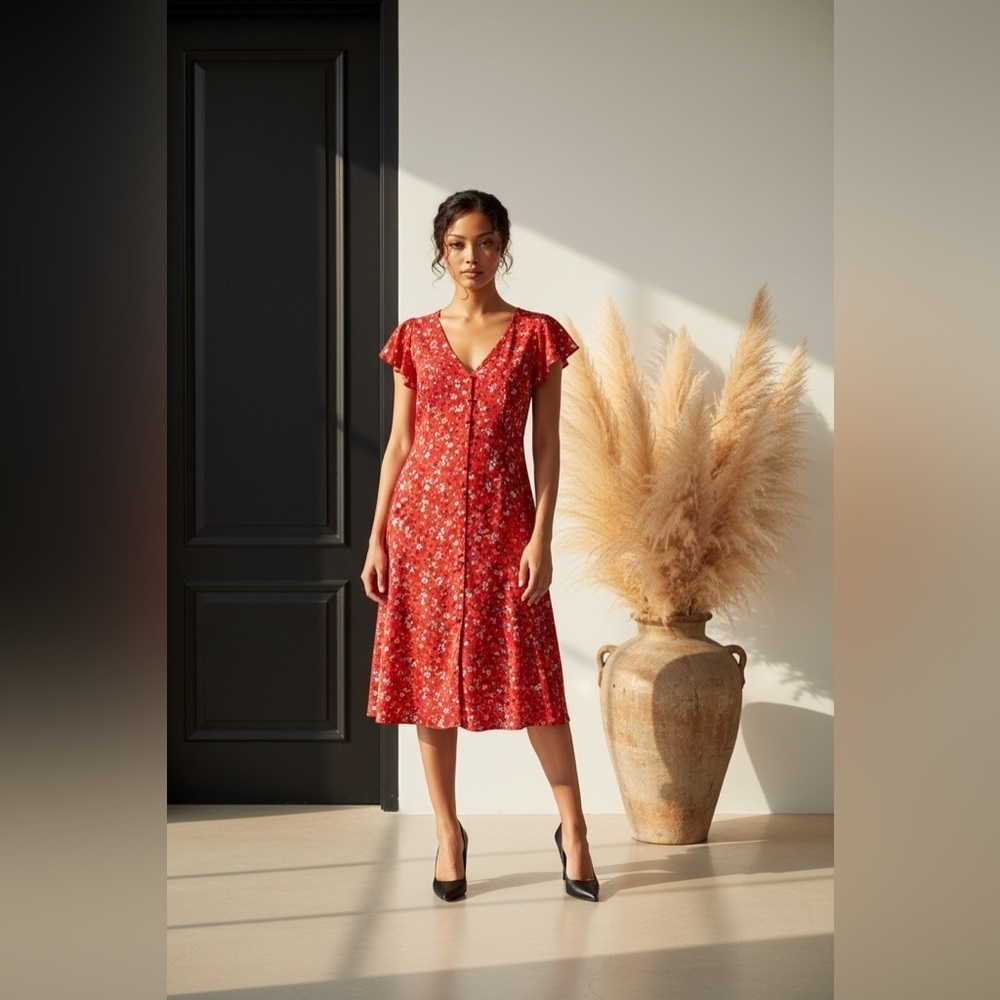 Abound red floral print dress size Sise M